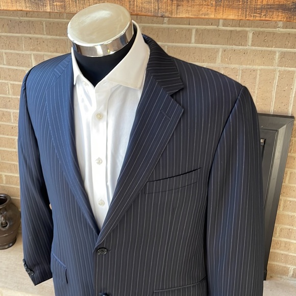Canali Mens 42R Dark Blue Stripe - 100% Wool 2-button Suit Jacket Sport Coat - Picture 2 of 7